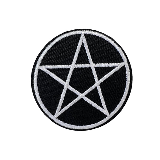 P0094-vijf-puntige-ster-op-zwarte-ronde-patch